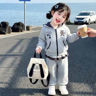 Trendy Girls Plaid Bear Set Spring Fall 2026 New Kids Casual Two-Piece Outfit Drop Shipping
