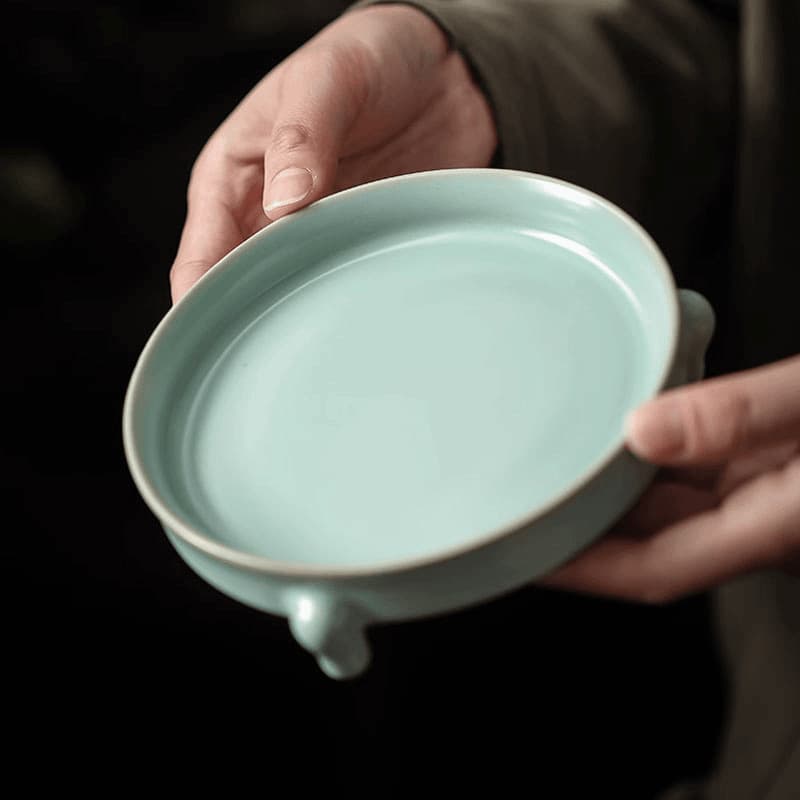 Sky Blue Ru Ware Three-legged Pot Saver Dry Brewing Platform Pot Holder Tea Accessories Home Use Ceramic Ru Ware Teapot Mat Crackle Glaze Nurturable