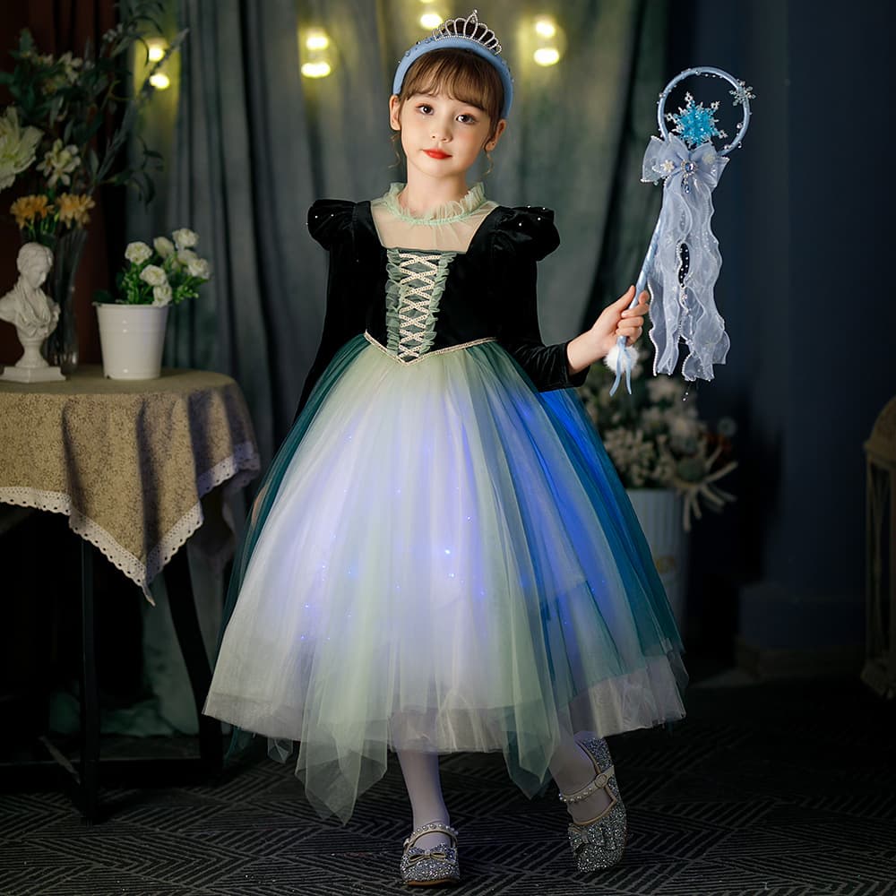 Aisha Anna Princess Jumpsuit 2023 Autumn New Girls High Quality Halloween Life Day Luminous Mesh Dress