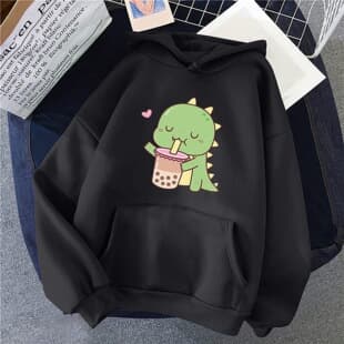 Cross-border Trade Unisex Cartoon Print Fleece Casual Hoodie with Ribbed Cuffs and Drawstring Hood