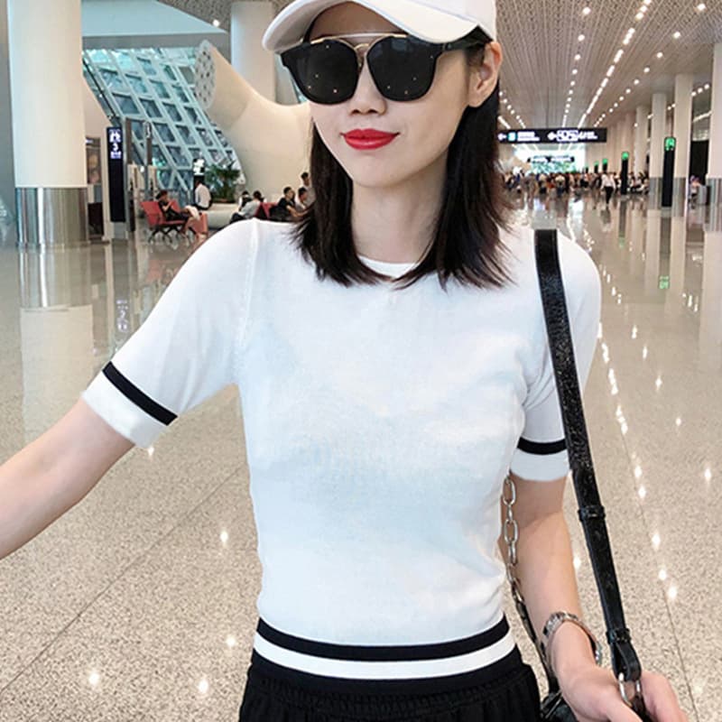 European Women's Fashion 2025 New Summer Trendy Ice Silk Slim Fit Short Top Short Sleeve T-Shirt for Women