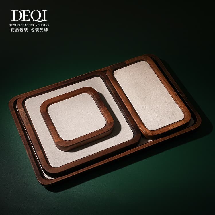 Deqi Vintage Jewelry Tray Linen Ring Bracelet Display Prop Jewelry Necklace Solid Wood Bead Bracelet Tray Ornament