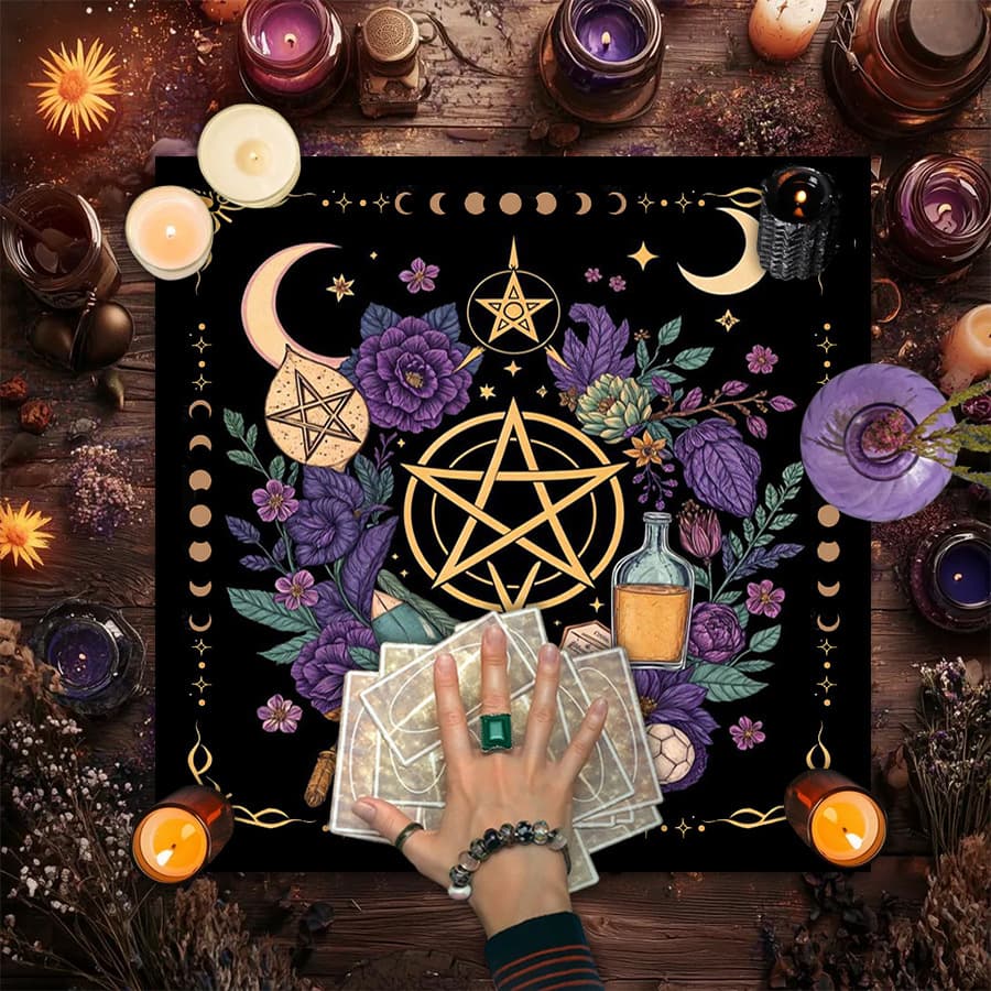 Cross-border hot selling retro flower sun moon altar cloth butterfly tarot card black oracle mat tarot tablecloth doily