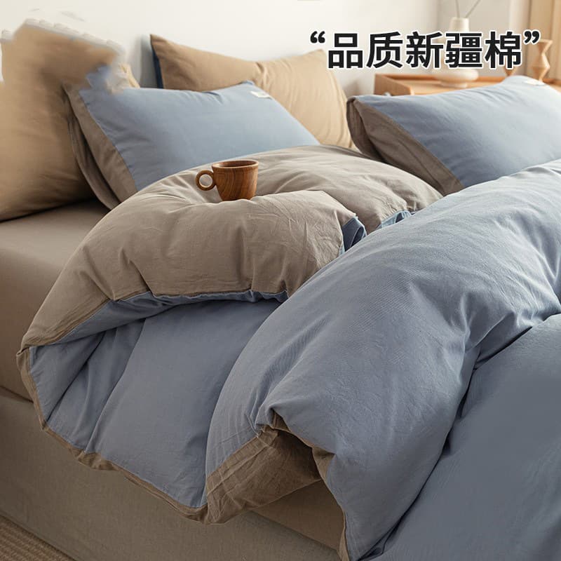 Pure Cotton Yarn-Dyed Washed Cotton Student Dormitory Three-Piece Set, Full Cotton Fitted Sheet and Duvet Cover, Striped Solid Color Bedding Set for Dorm Room