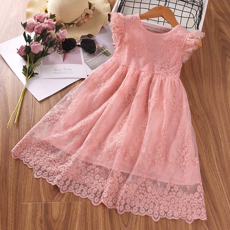 European and American Hot Dress Lace Dress Flower Girl Gown Birthday Party Performance Dress Jacquard Dress