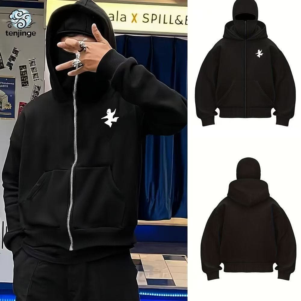 Trendy Double-Cap Zipper Hoodie for Men, American High Street Style, Unisex Autumn and Winter Couple's Windproof Cardigan Jacket