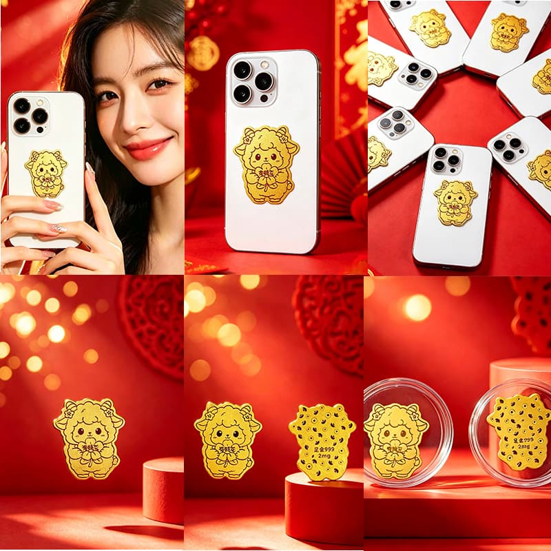 Pure gold 999 little sheep has money to spend gold tablets mobile phone stickers cartoon zodiac sheep gold stickers to attract wealth and gold jewelry on behalf of