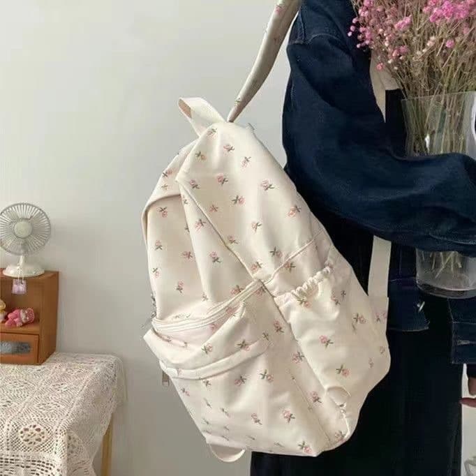 (Special 1) Girly fresh literary student backpack tulip floral college style backpack