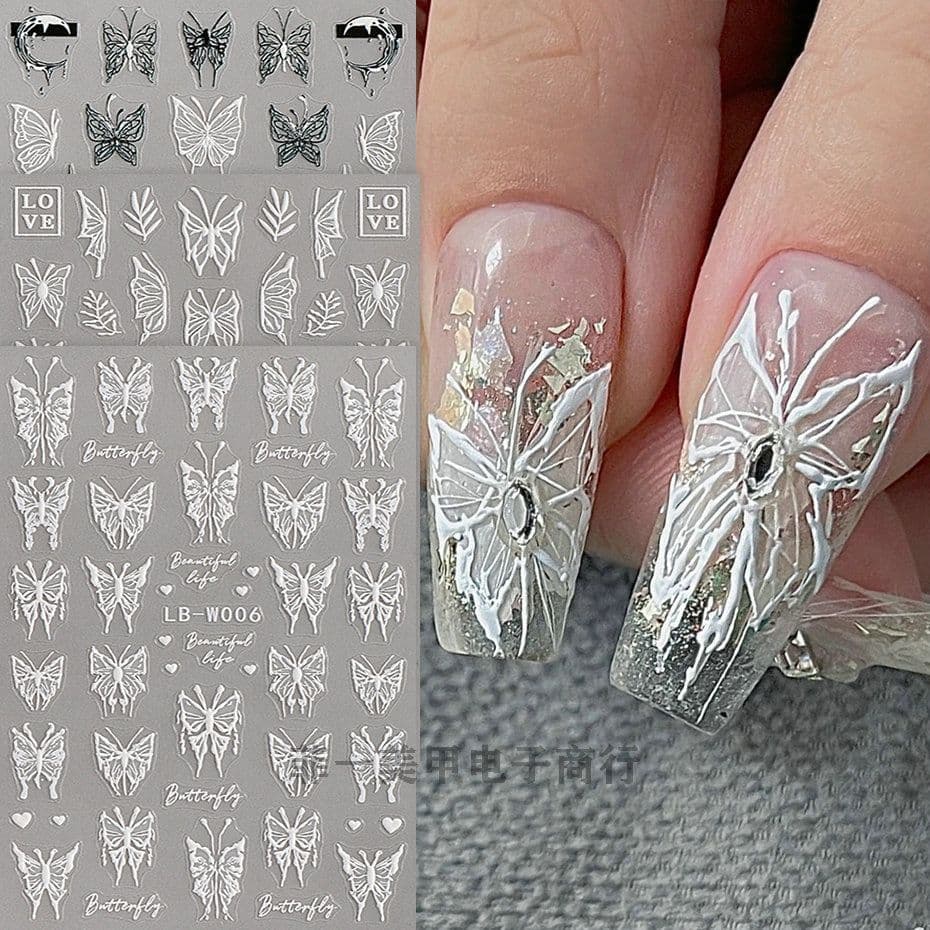 Internet celebrity liquid butterfly manicure stickers Aurora three-dimensional colorful butterfly stickers popular white thin and tough nail decoration