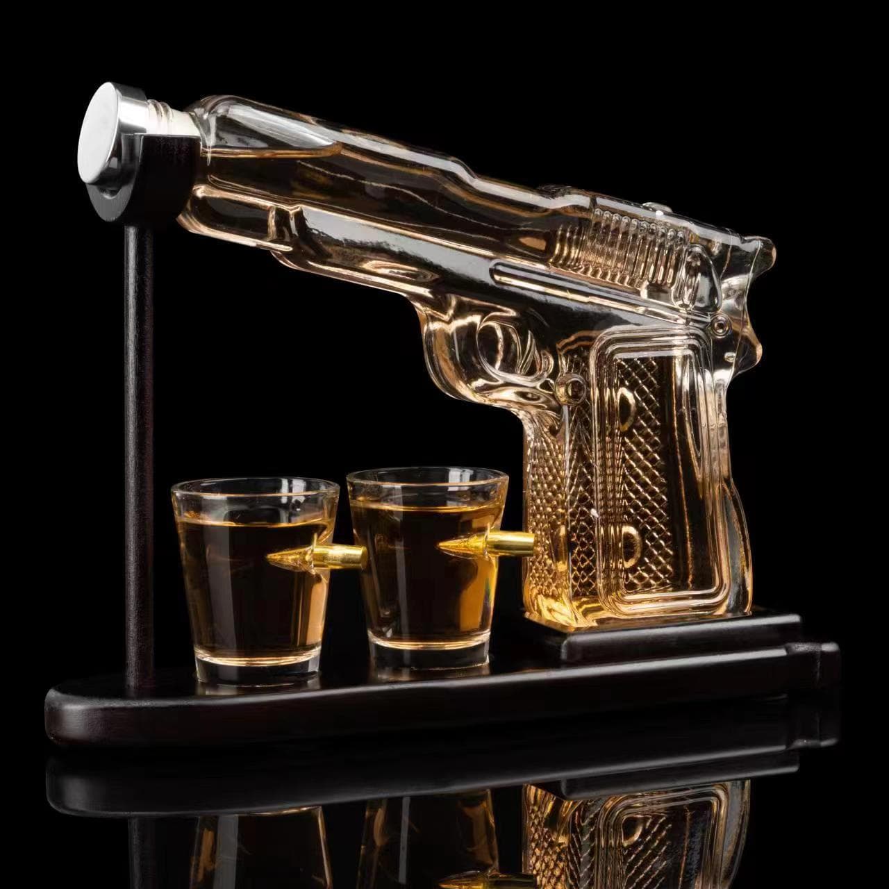 Customized glass pistol decanter, gun type whiskey dispenser, bullet cup set wholesale creative gifts