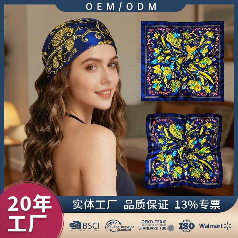 Cross-border factory custom hot-selling pure cotton headscarf, small square scarf, gift wrap cloth, vintage street neckerchief