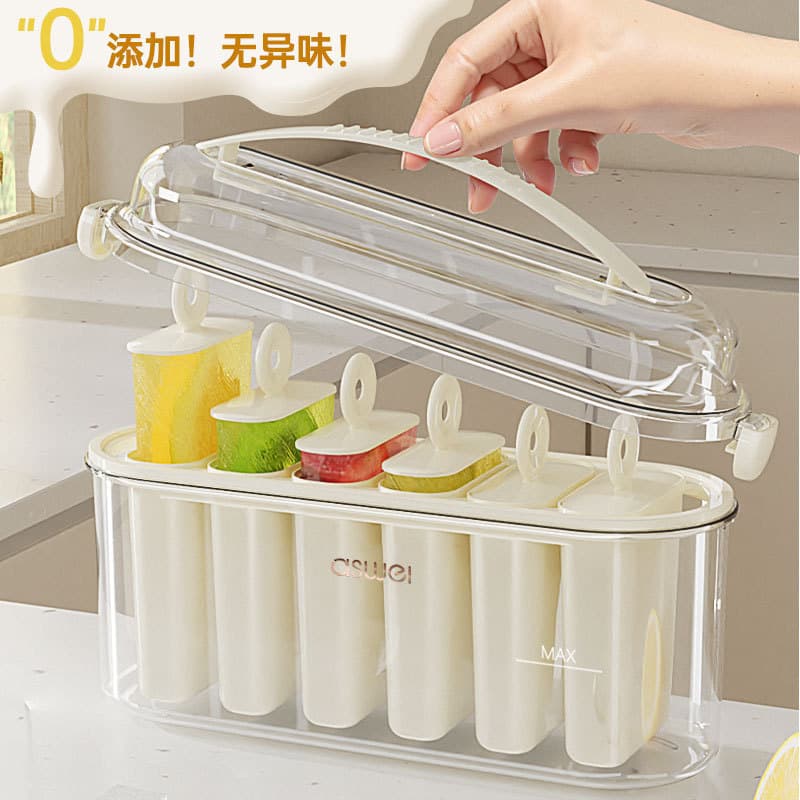 Ice Pop Mold with Lid, Portable 6-Cavity Ice Pop Maker, Food-Grade Material, Ice Cream Mold