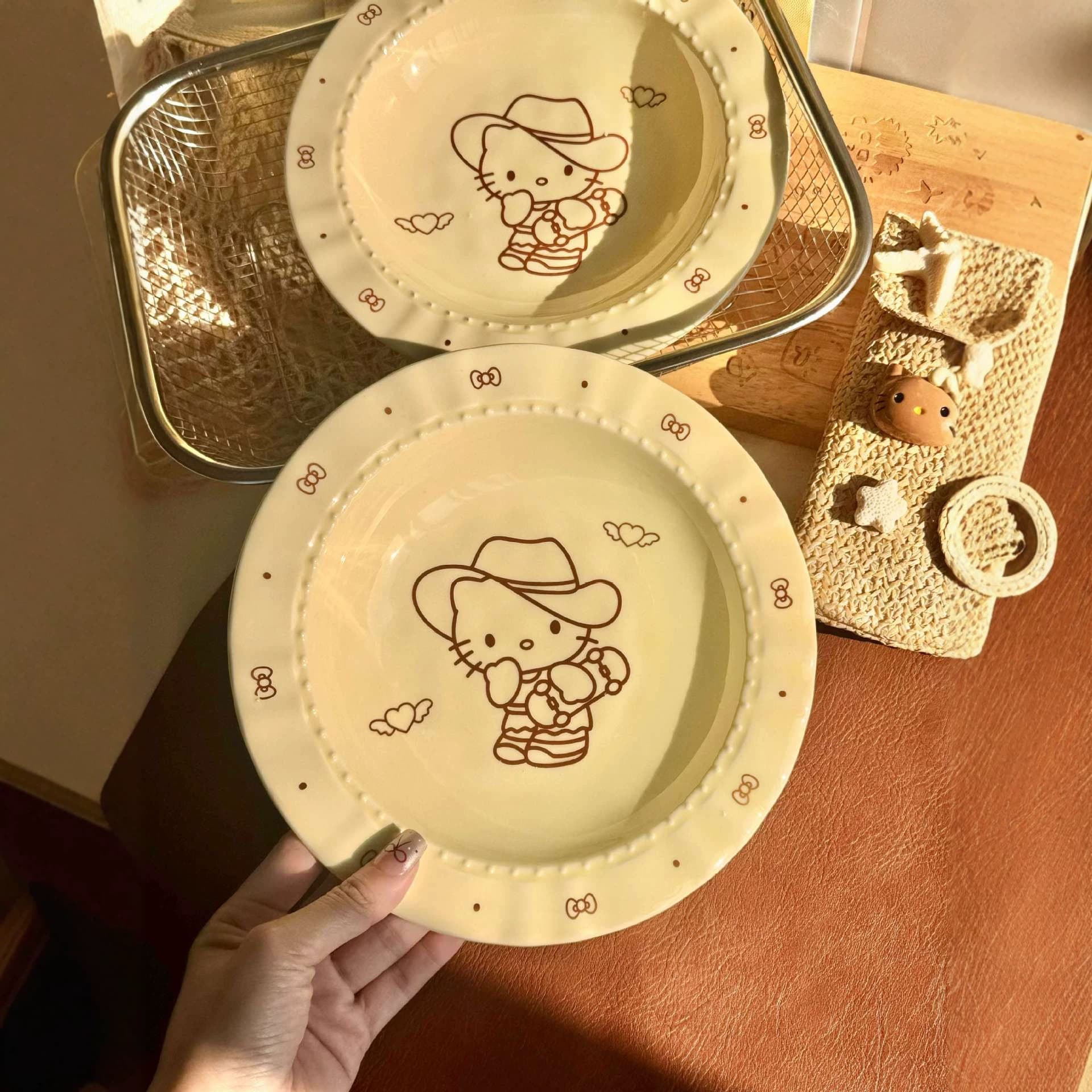 Cartoon Cat Ceramic Plate, Dinner Plate, Fruit Plate, Salad Plate, Dormitory Home Use, Microwave Safe, Cute Style