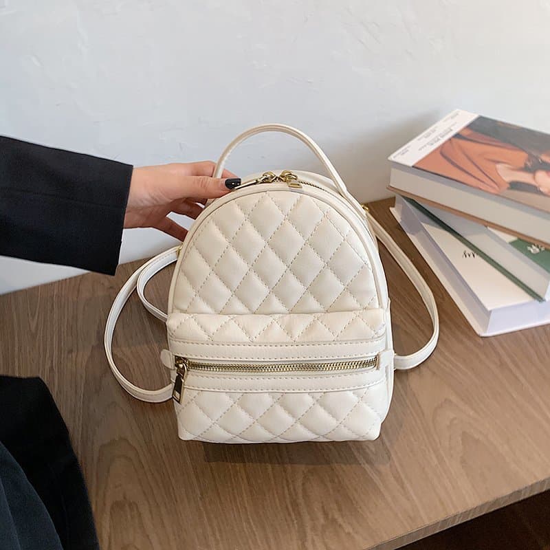 Korean Style Women's Fashion Backpack 2026 New Trendy Textured Diamond Small Backpack Lightweight Zipper Casual Bag