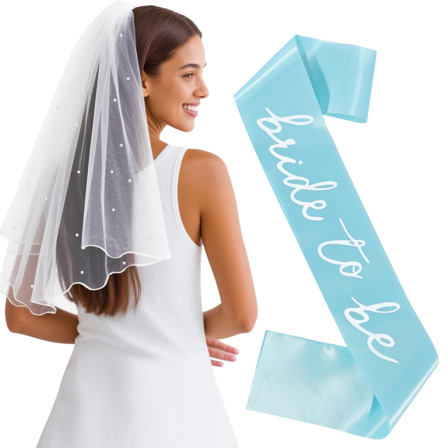 European and American bridal pearl veil straps 2-piece set bride to be bachelorette party essential veil wedding ribbon