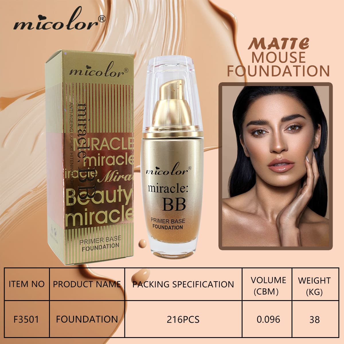 Cross-border Hot-selling MICOLOR Full Covering Moisturizing Foundation Concealer Moisturizing Makeup BB Cream Lasting Oil Control