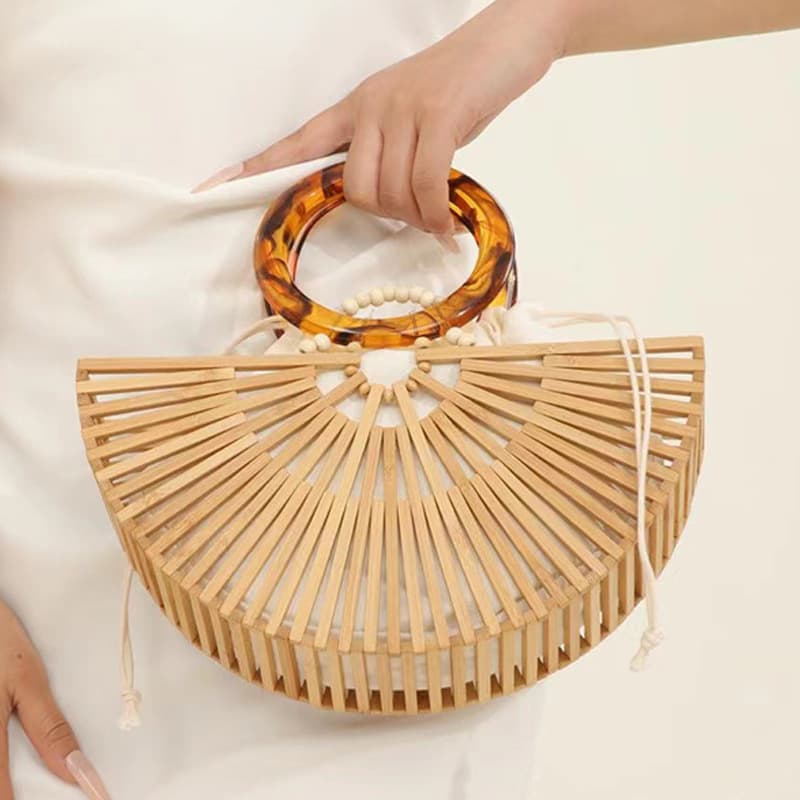 Handwoven Bamboo Hollow Out Semi-Circle Beach Bag Handbag Craftsmanship Small Niche Women's Fashion Cross-Border Ins Style
