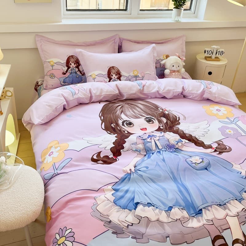 Washed cotton princess children's bed four-piece bed sheet quilt cover student dormitory single three-piece set girl's quilt cover double