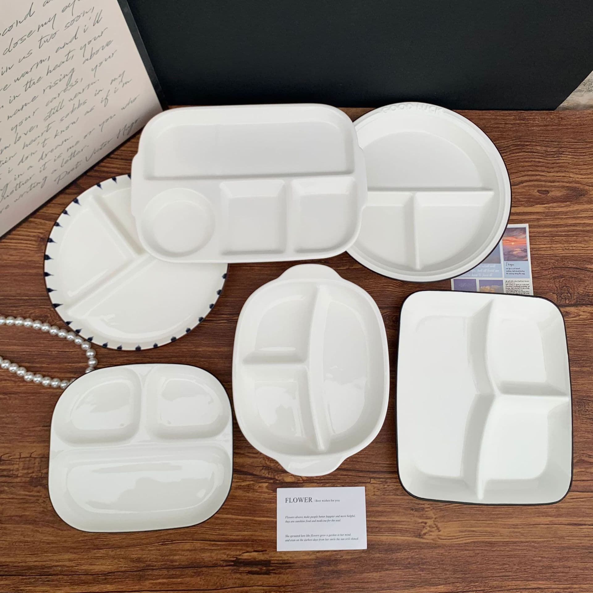 Divided dinner plate ceramic plate household high-end children's divided plate Western food fat-reducing special round plate square plate French style