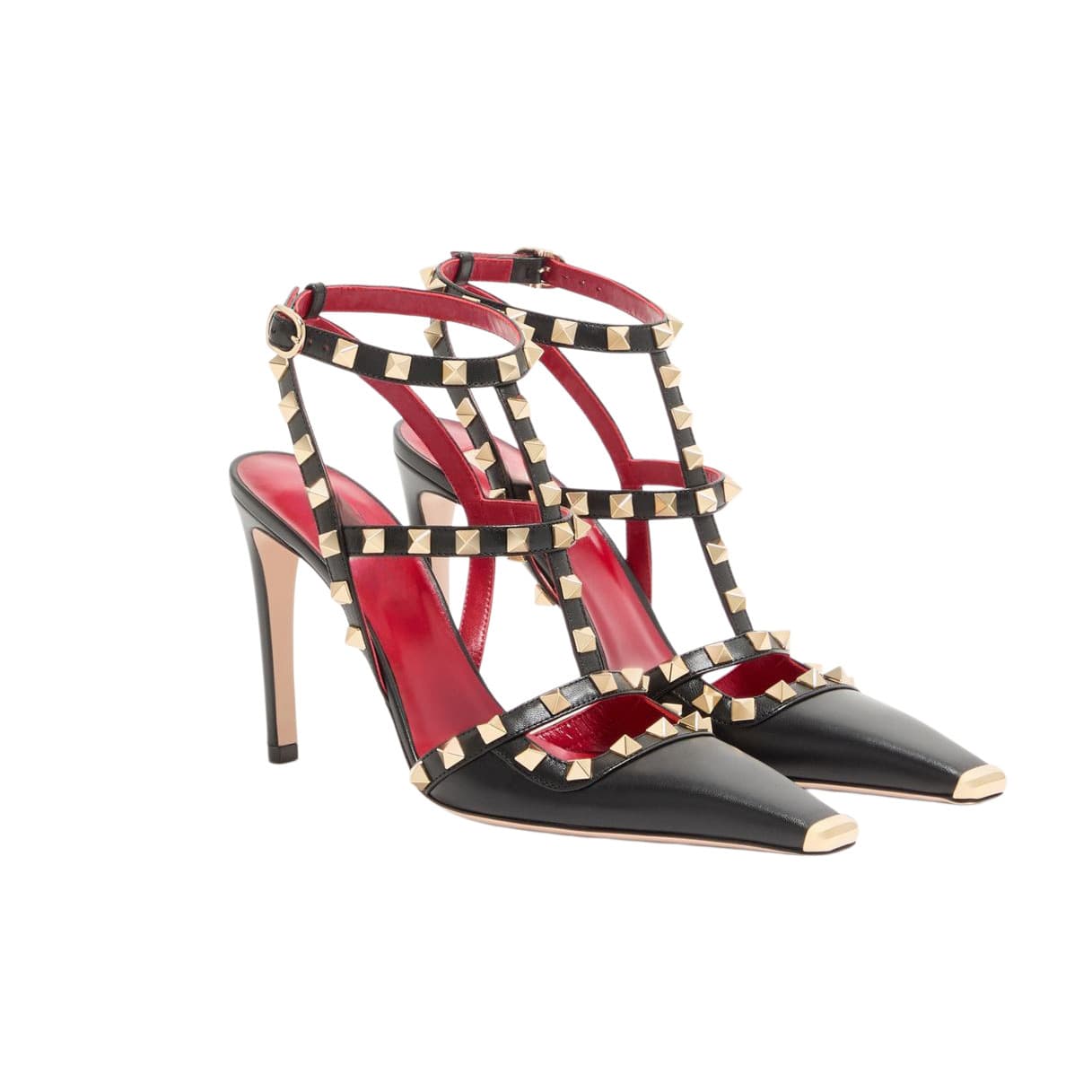Export Spring/Summer New Fashion Square Toe Rivet High Heels for Women Thin Heel One-Strap Buckle Shallow Mouth Open Back Sandals Wedding Shoes Flats