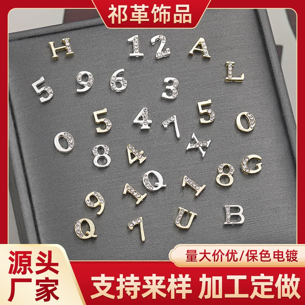 Cross-border 26 English alphabet nail art accessories alloy silver nail art accessories simple ins style half diamond nail accessories