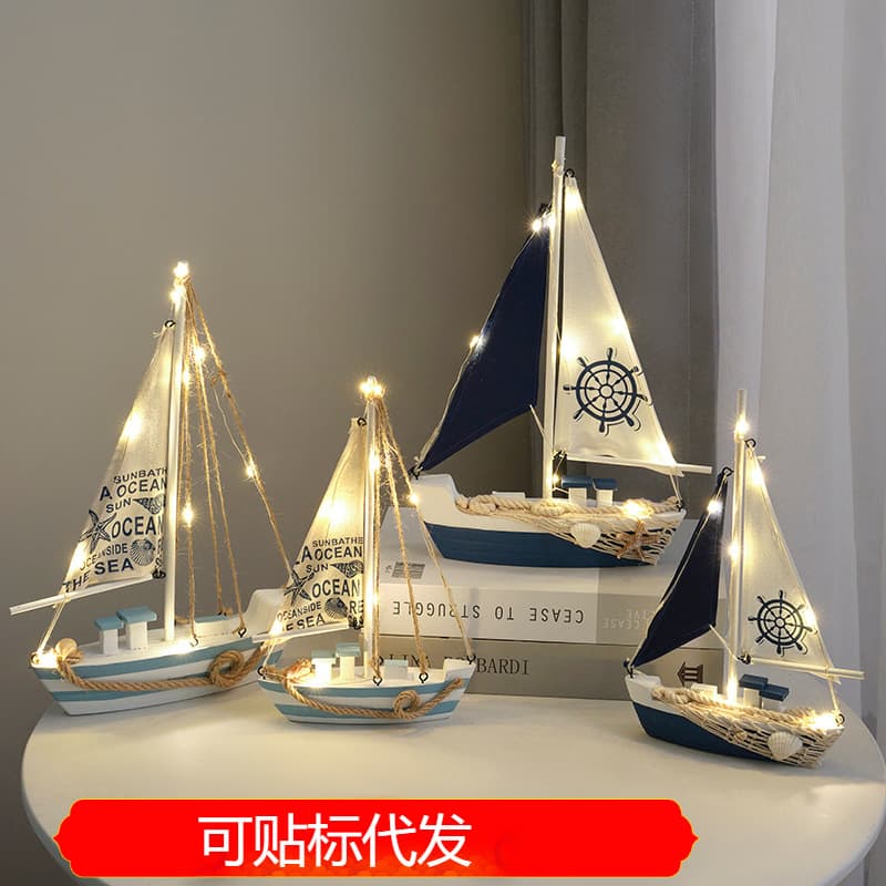 Mediterranean Style Creative Home Decor Ornament Wooden Sailboat Model Small Handcraft Wooden Boat Miniature