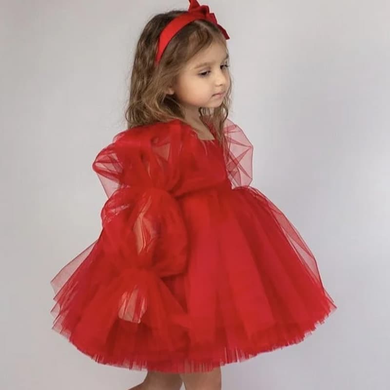Kids First Birthday Dress Cute Flower Girl Wedding Strapless Princess Tulle Tutu Dress Birthday Party Gown