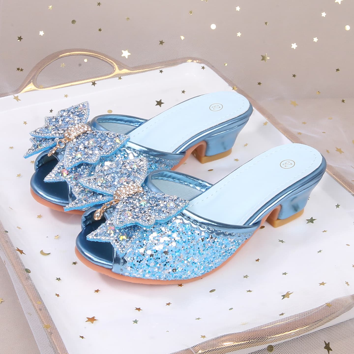 Summer girls high-heeled sandals little girl bow princess shoes children's outer wear slippers cross-border rhinestone sandals
