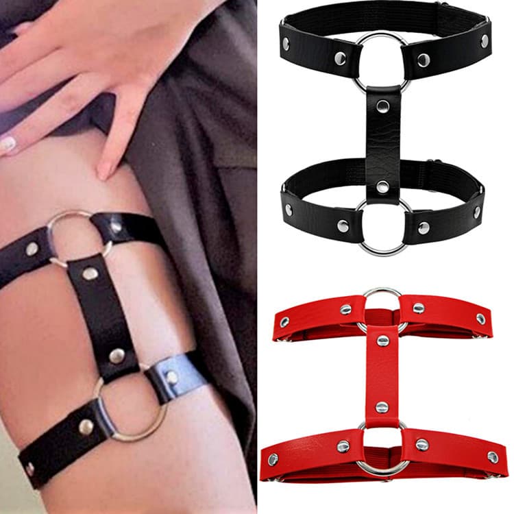 European and American Harajuku punk nightclub sexy PU leather circular thigh rings couple accessories ankle rings garter belt.