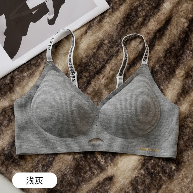 Jelly Strap Lifting Soft Support Seamless Bra Semi-Fixed Cup Push-Up Comfortable Wire-Free Ribbed Backless Bra