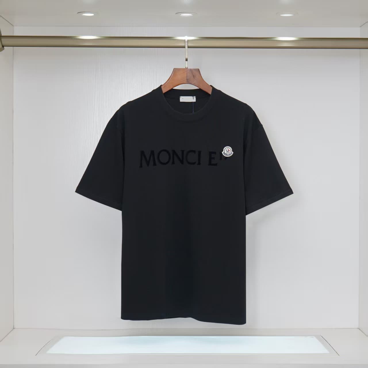 New Hip-Hop Flocked Mon Print Cler Opening Magic Tape Short Sleeve Unisex T-Shirt Top Couple Outfit