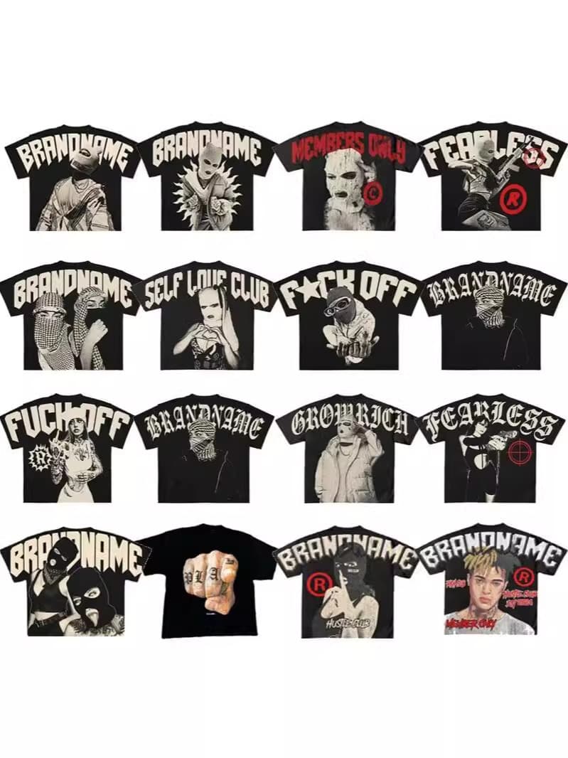 Y2K Hip Hop T-Shirt Harajuku Cropped Tee Gothic Streetwear Unisex Punk Cotton T-Shirt Trendy Men's Tee