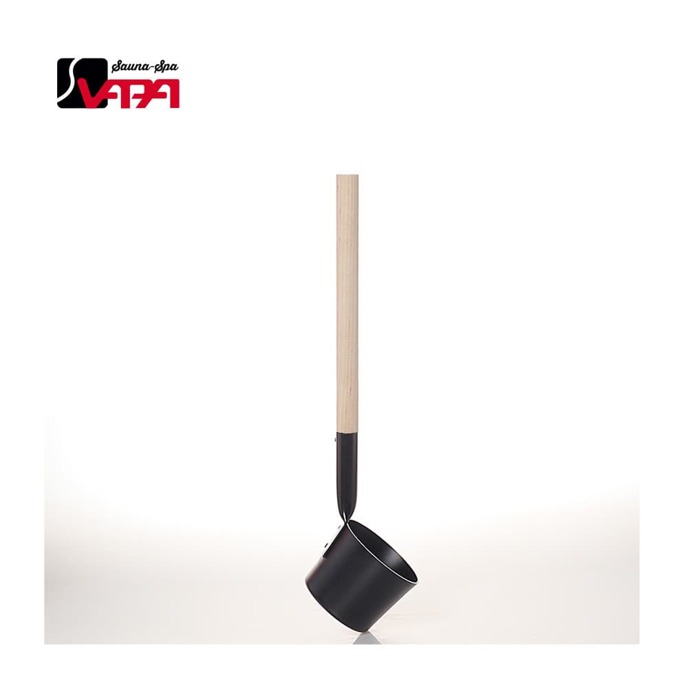 Vipa Sauna Factory Direct Sprayed Aluminum Ladle with Pine Wood Handle, Matte Black, for Sauna Rooms