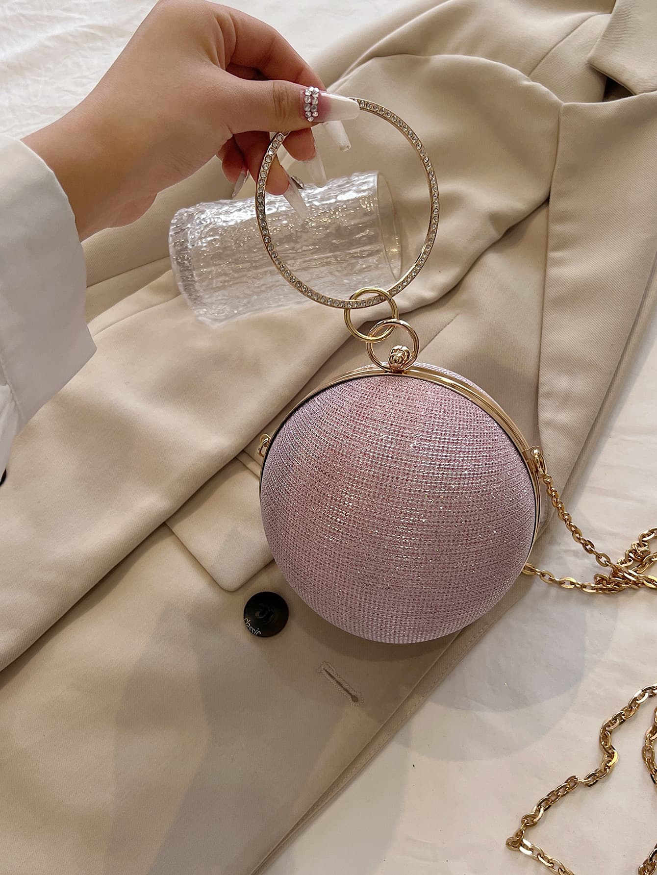 Evening Bag Unique Design Round Ball Bag Women's New High-End Handheld Crossbody Chain Mini Lipstick Bag