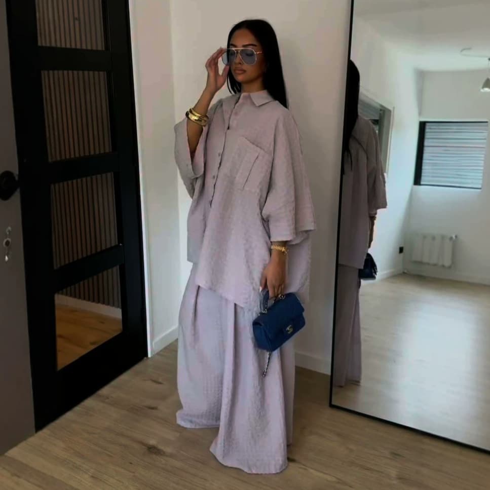 European and American cross-border women's clothing 2026 autumn new fashion casual plaid loose shirt high waist wide leg trousers suit