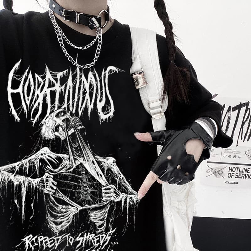 Summer Gothic Women's T-Shirt Aesthetic Loose Punk Dark Grunge Streetwear Top T-Shirt Harajuku Clothing