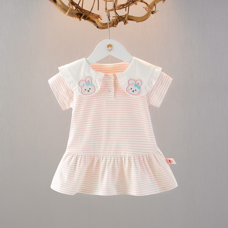 Girls summer striped short-sleeved dress summer new little girl princess skirt baby girl thin top skirt