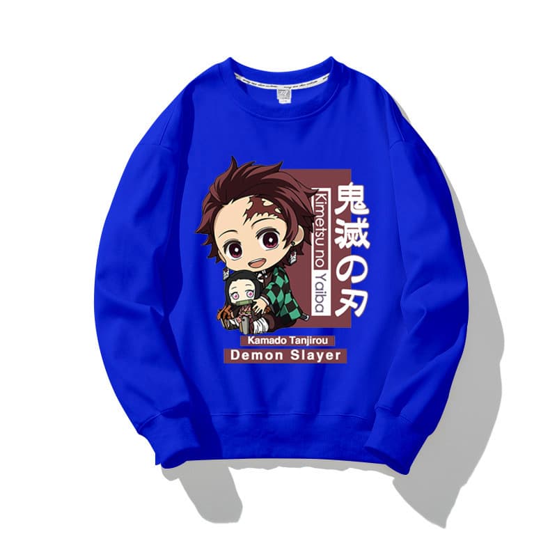 TT570 Autumn and Winter thin Demon Slayer: Kimetsu no Yaiba round neck sweatshirt Japanese anime children's clothing blue cartoon print long-sleeved parent-child clothing