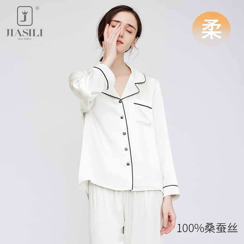 Luxurious Silk Pajamas Set for Women 19 Momme Lightweight Home Clothes Comfortable Long Sleeve Long Pants Sleepwear by Jialisi