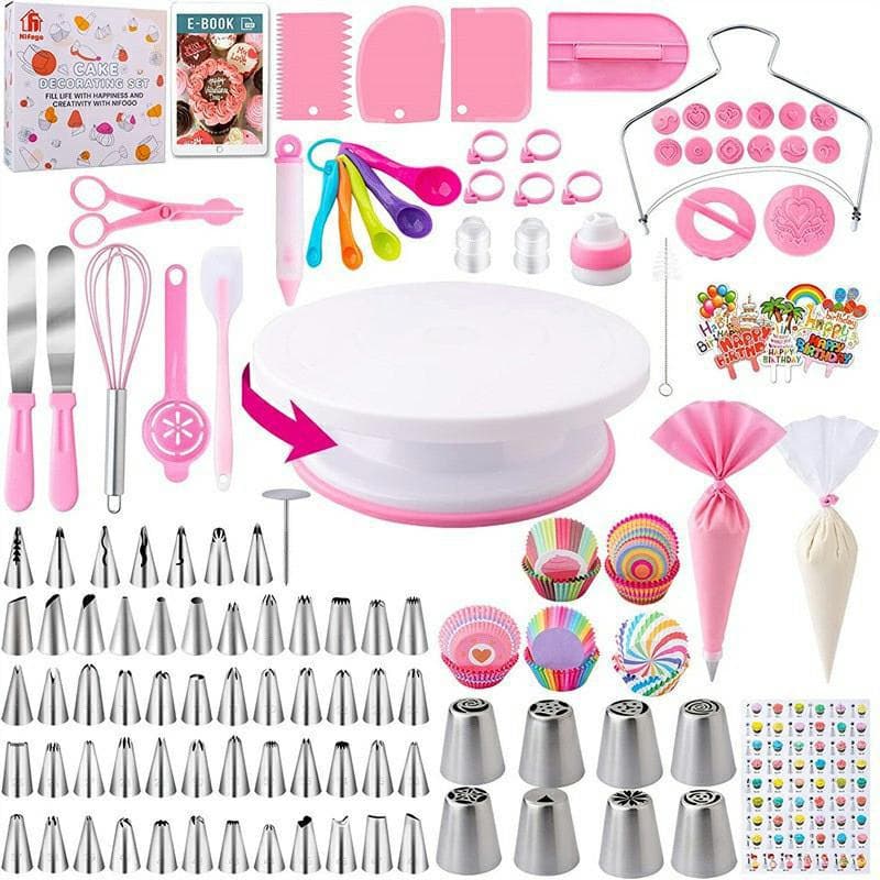 Amazon 356-Piece Cake Turntable Set Cream Decorating Tools Stainless Steel Piping Nozzles DIY Baking Supplies