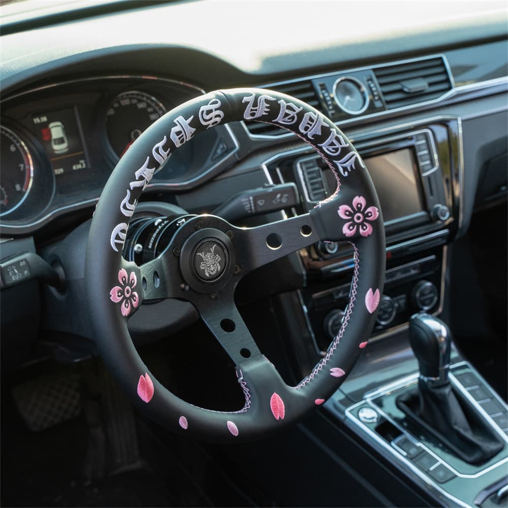JDM Sakura Oni Head Microfiber Leather 350mm Japanese Culture Steering Wheel Modified Racing Steering Wheel