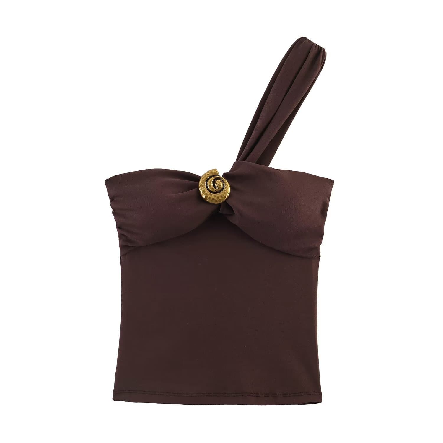 2026 New Fashion Women's Top Buckle Detail Ruched Fitted Single Shoulder T-Shirt