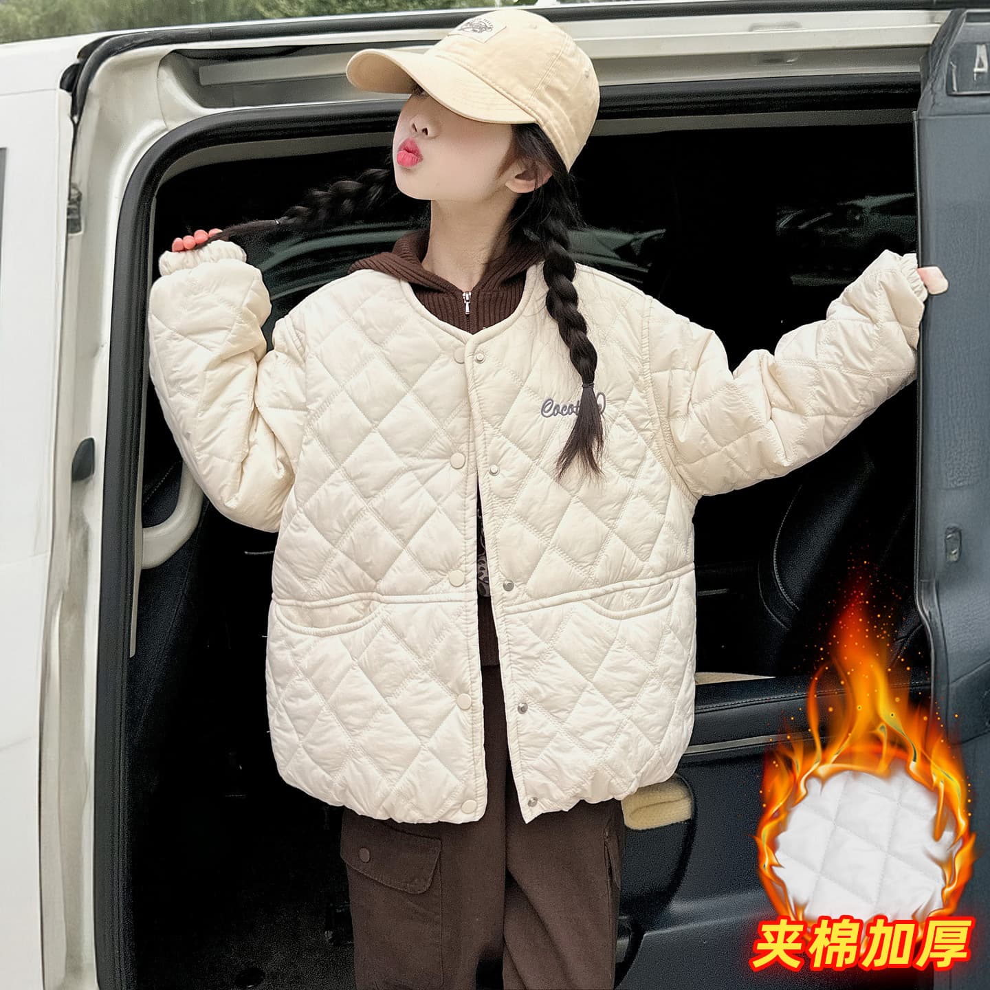 Original Quality Girls' Jacket with Cotton Padding, Autumn/Winter Fashionable Children's Thickened Winter Coat, Girls' Round Neck Cotton Jacket for Drop Shipping