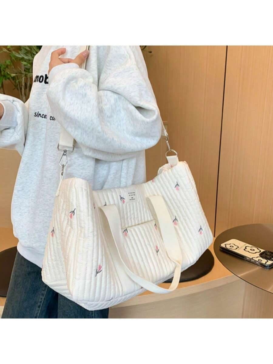 Korean Ins New Style Embroidered Travel Bag Large Capacity Duffle Lightweight Storage Handheld Crossbody Boston Bag