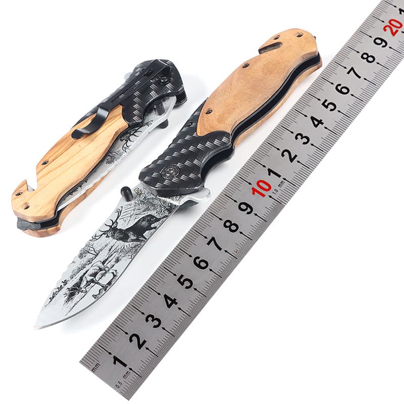 Factory Direct Outdoor Folding Knife, Camping Self-defense Window Breaker Escape Folding Knife, Multi-functional Creative Portable Knife with Wooden Handle