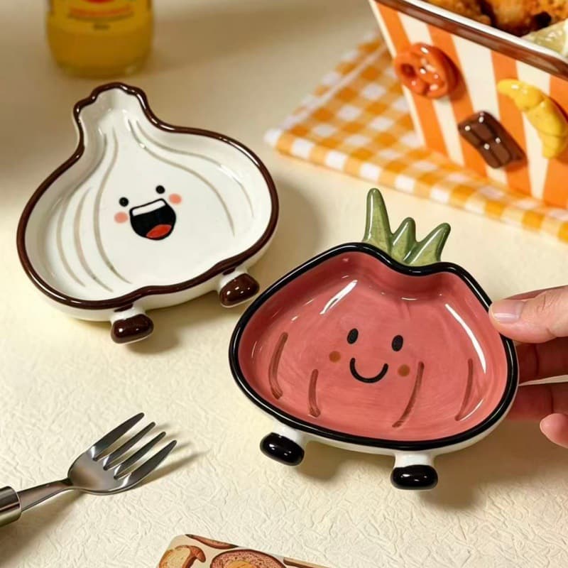 Wholesale ceramic condiment dish cute cartoon ceramic vegetable dish creative vegetable shape ketchup soy sauce dipping dish