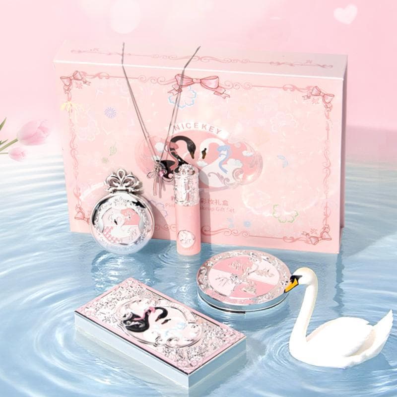 NICEKEY Pink Ballet Makeup Gift Set Lip Mud, Powder, Highlighter, Eyeshadow Palette Cosmetics Kit for Gifting