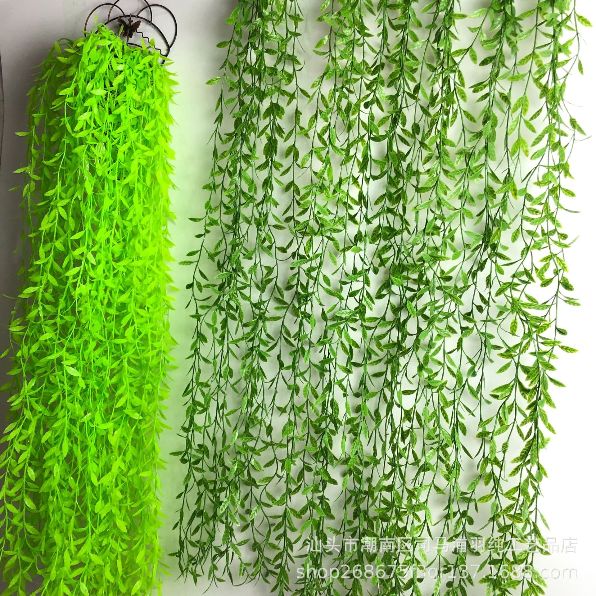 Amazon simulated green plants wall hanging willow leaves weeping wicker across the river dragon ceiling rattan engineering decorative plant wall scenery