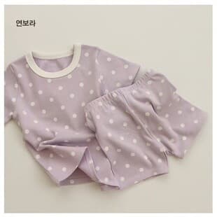 Ins Korean Round Neck White Dot Short Sleeve Shorts Candy Color Polka Dot Set Boy Girl Summer New Casual