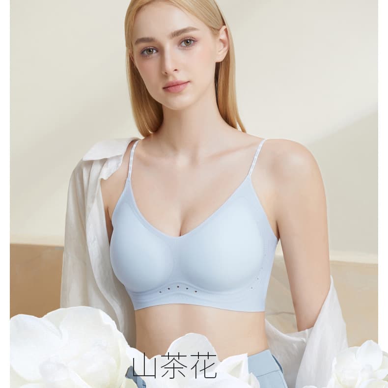 Ultra-thin jelly bra, seamless, 10A antibacterial, camellia fragrance, fine shimmer, comfortable and cooling shoulder straps, beautiful vest bra.
